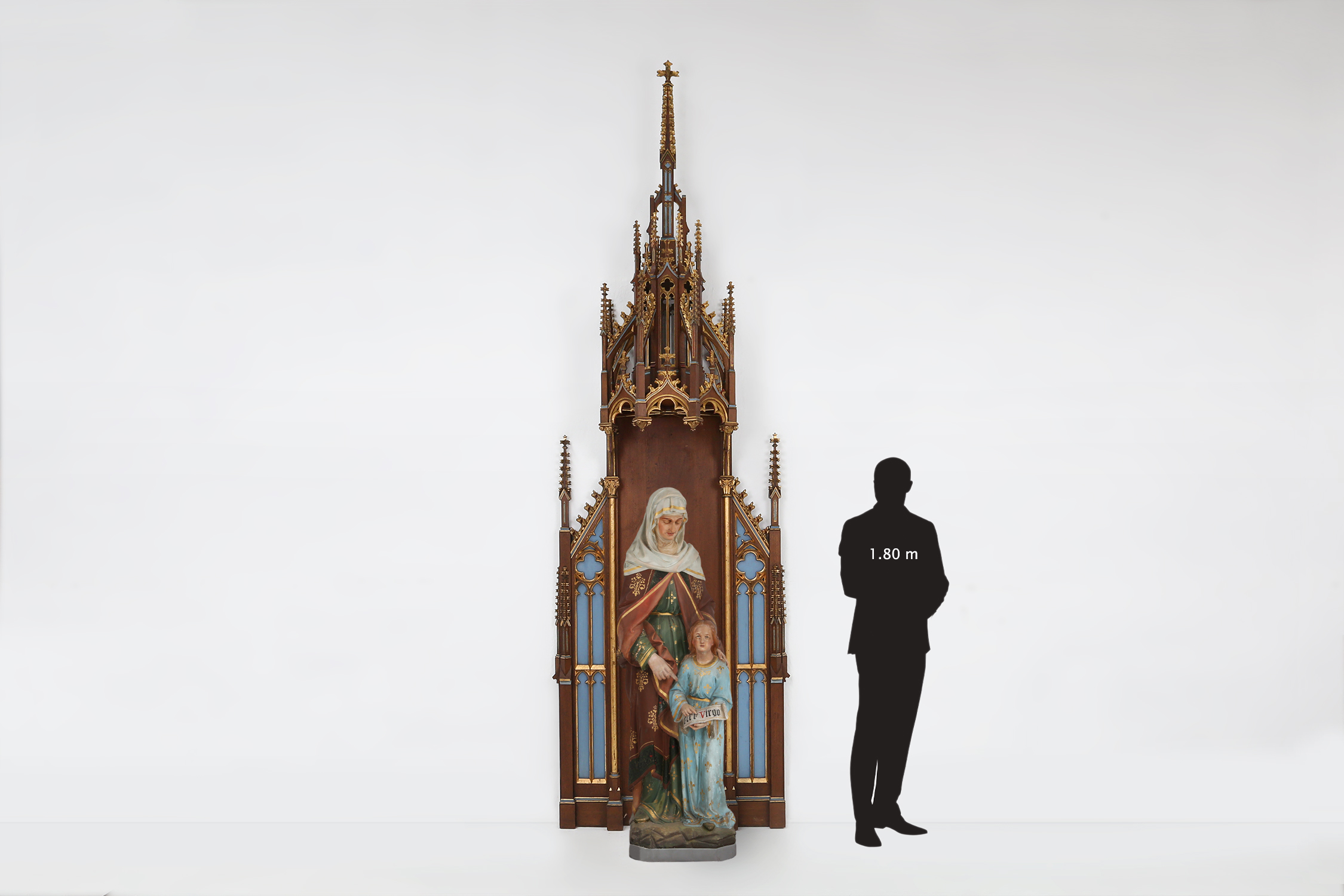 A French polychrome and gilt wooden neo-Gothic church steeple with niche for saint statue, ca. 1800thumbnail